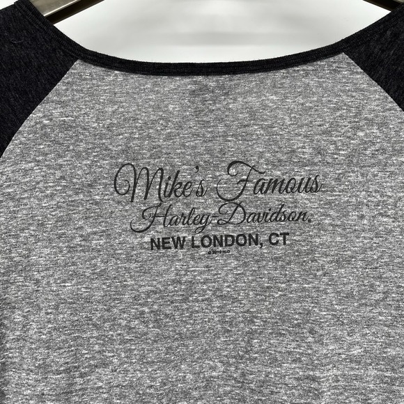 Harley Davidson Women's XL Top Gray Black 3/4 Sleeve Skull New London, CT - Picture 6 of 7